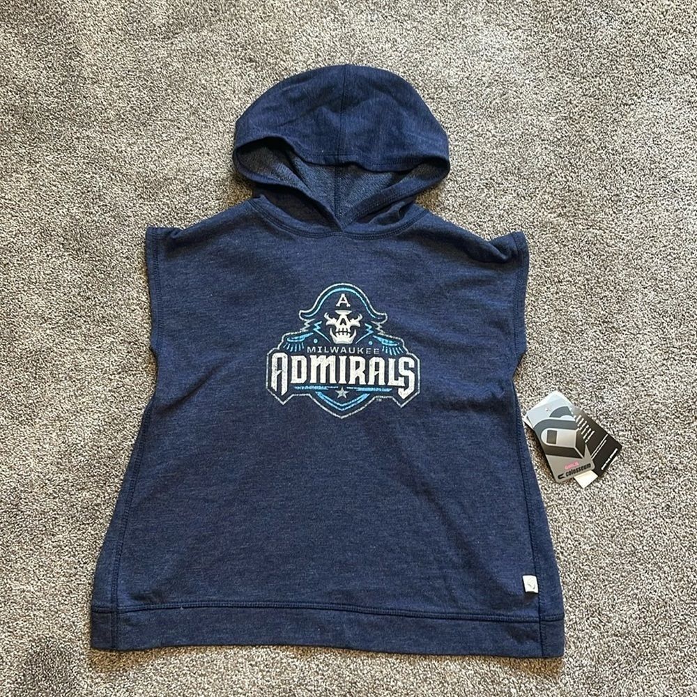 NWT Milwaukee Admirals Girls size Med (7-8) hooded sleeveless open back shirt